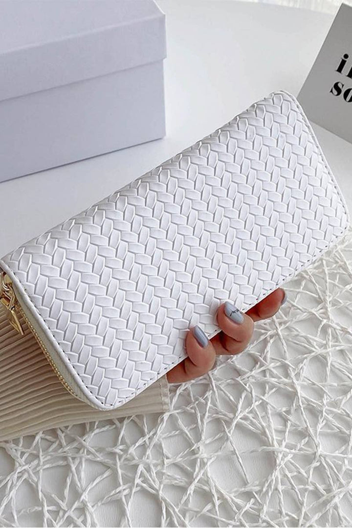 Vegan Leather Woven Weave Long Wallet