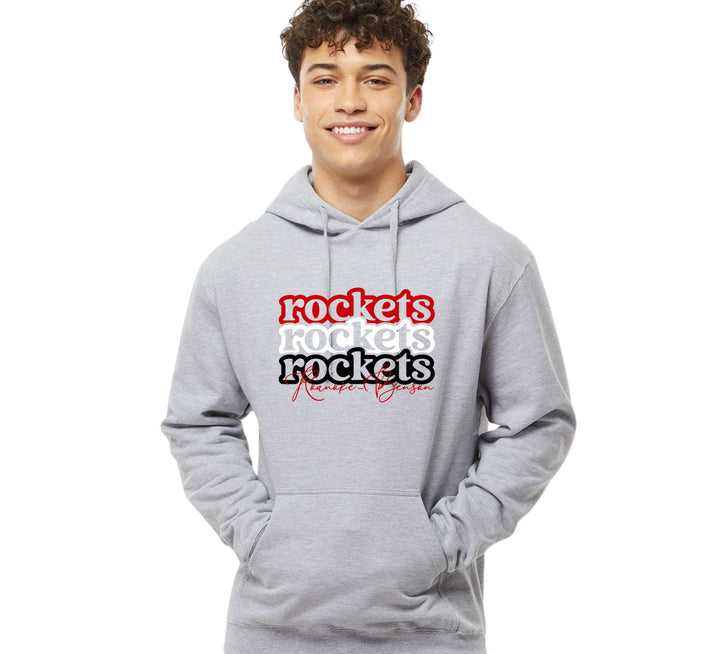 #63 - repeat rockets bubble letters, red, white, and black