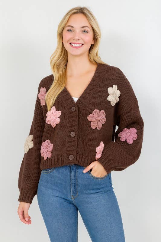 3d Floral Knit Cardigan