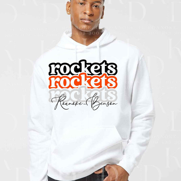 #63 - repeat rockets bubble letters, red, white, and black