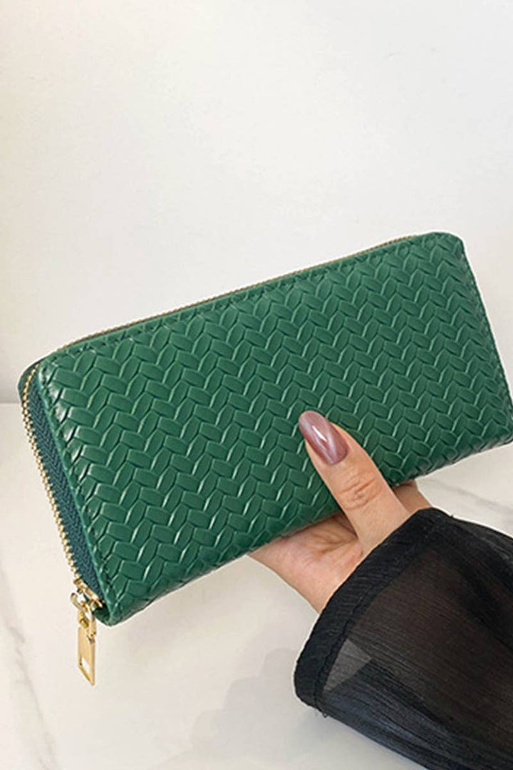 Vegan Leather Woven Weave Long Wallet