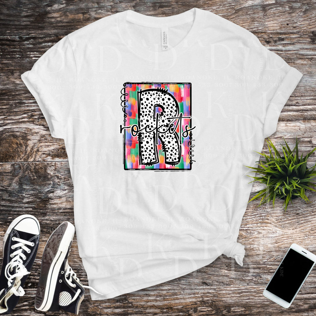 #21 - colorful block Letter R w/ watercolor background