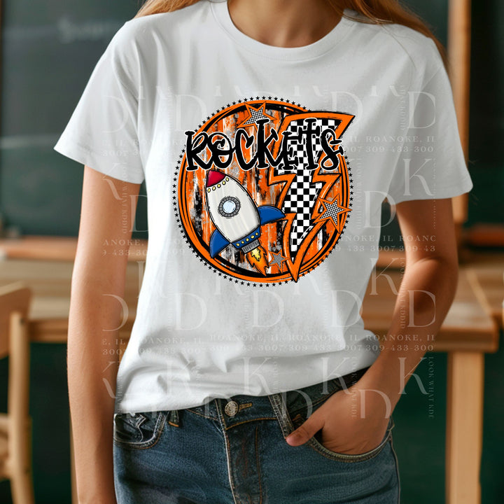 #8 - round lightening bolt orange or red rockets design