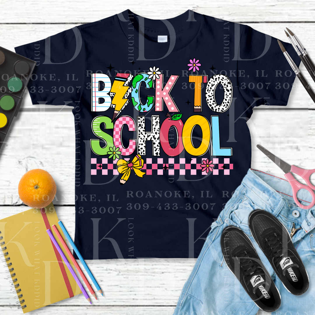 Back to school shirt with school elements as fonts