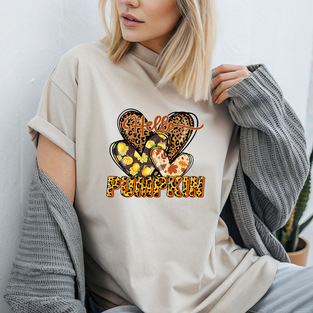 Hello Pumpkin - w/ Cheetah Print Heart and Pumpkins