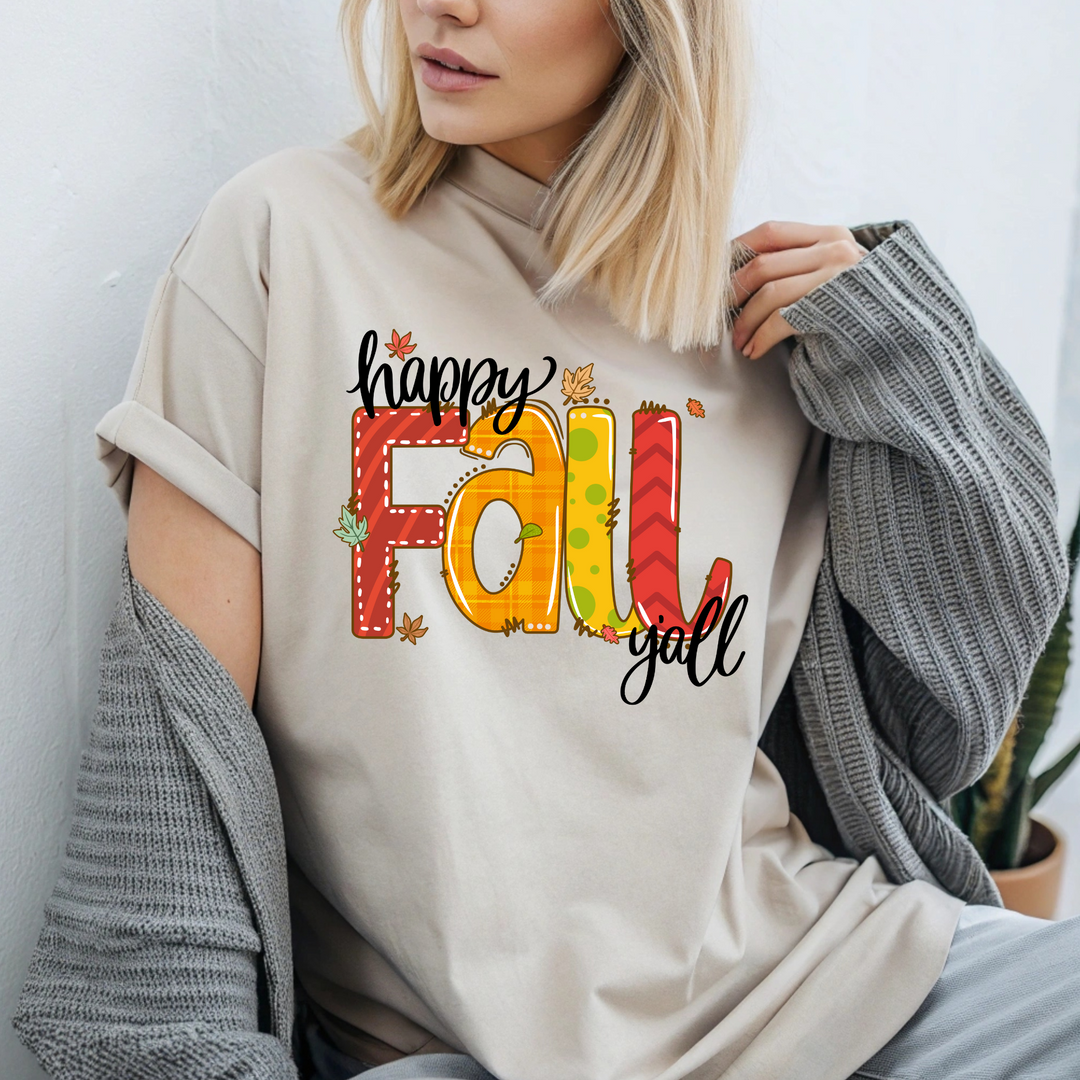 Happy Fall Y'all w/ fall colored block letters