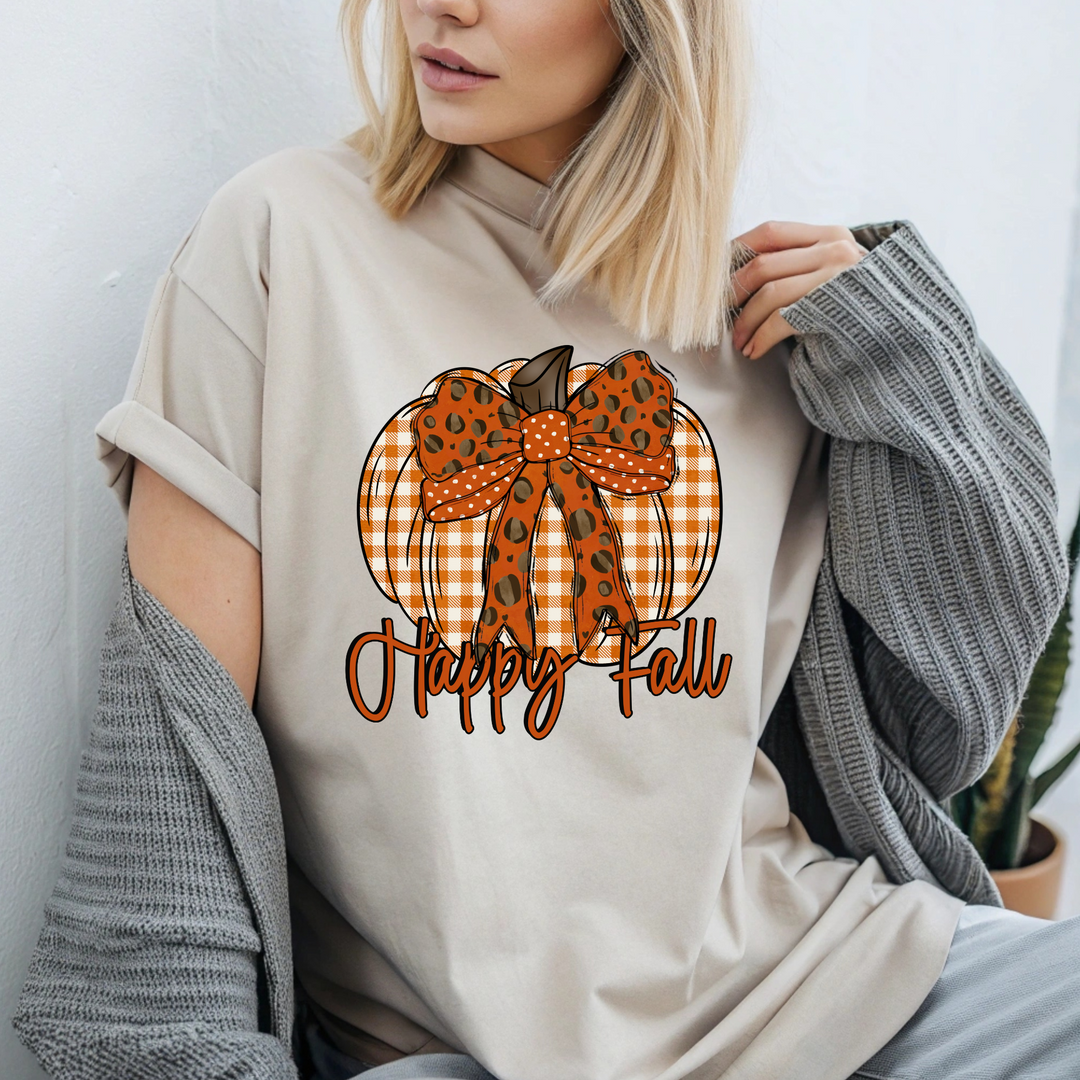 Happy Fall w/ gingham pumpkin and bow