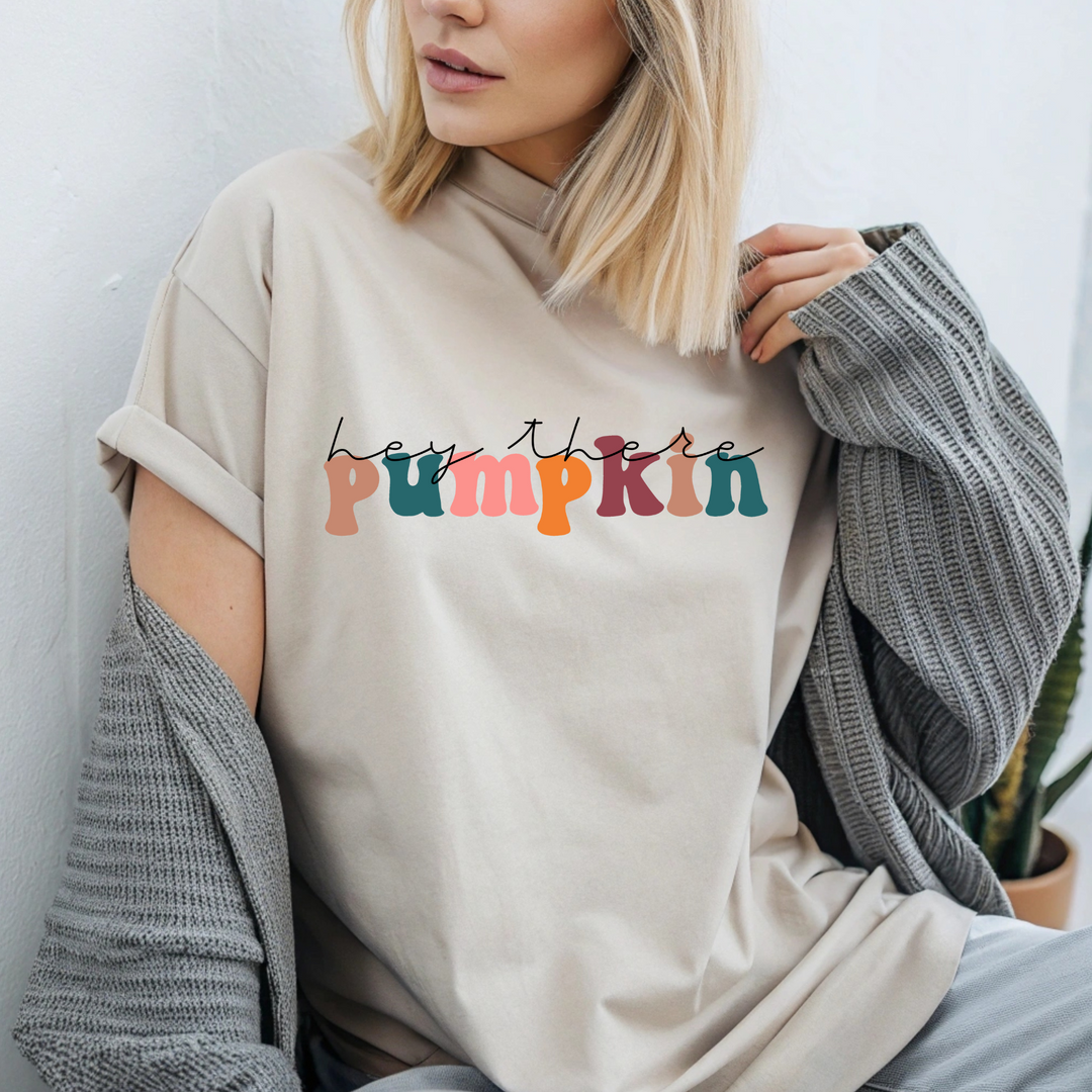 Hey there pumpkin, w/ fall colored block letters