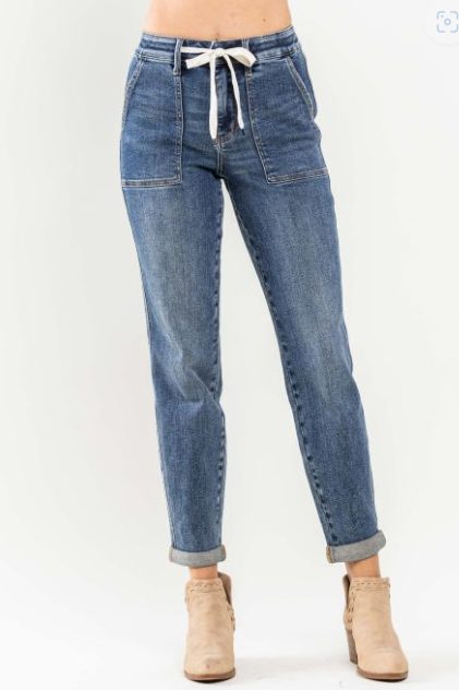 Judy Blue (88779) High Waist Elastic Drawstring Cuffed Jogger