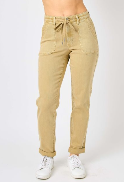 Judy Blue (88815) High Waist Khaki Garment Dyed Cuffed Jogger