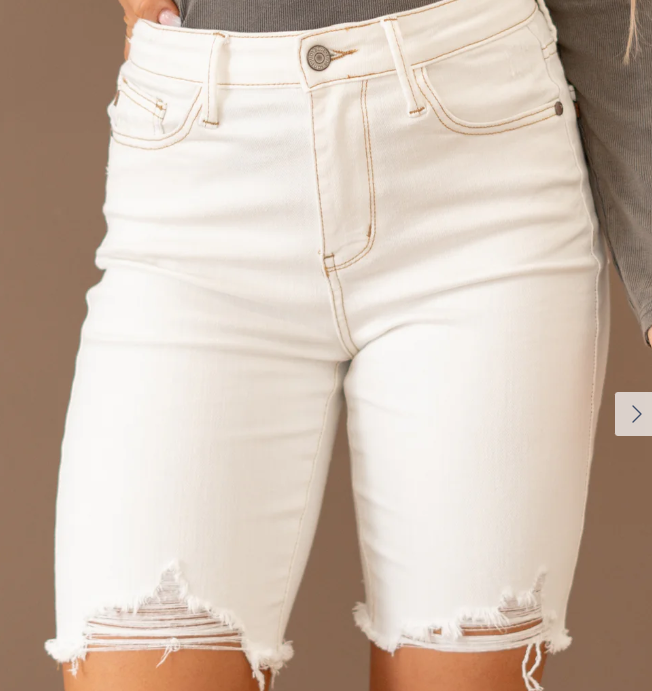 White fashion distressed bermuda shorts