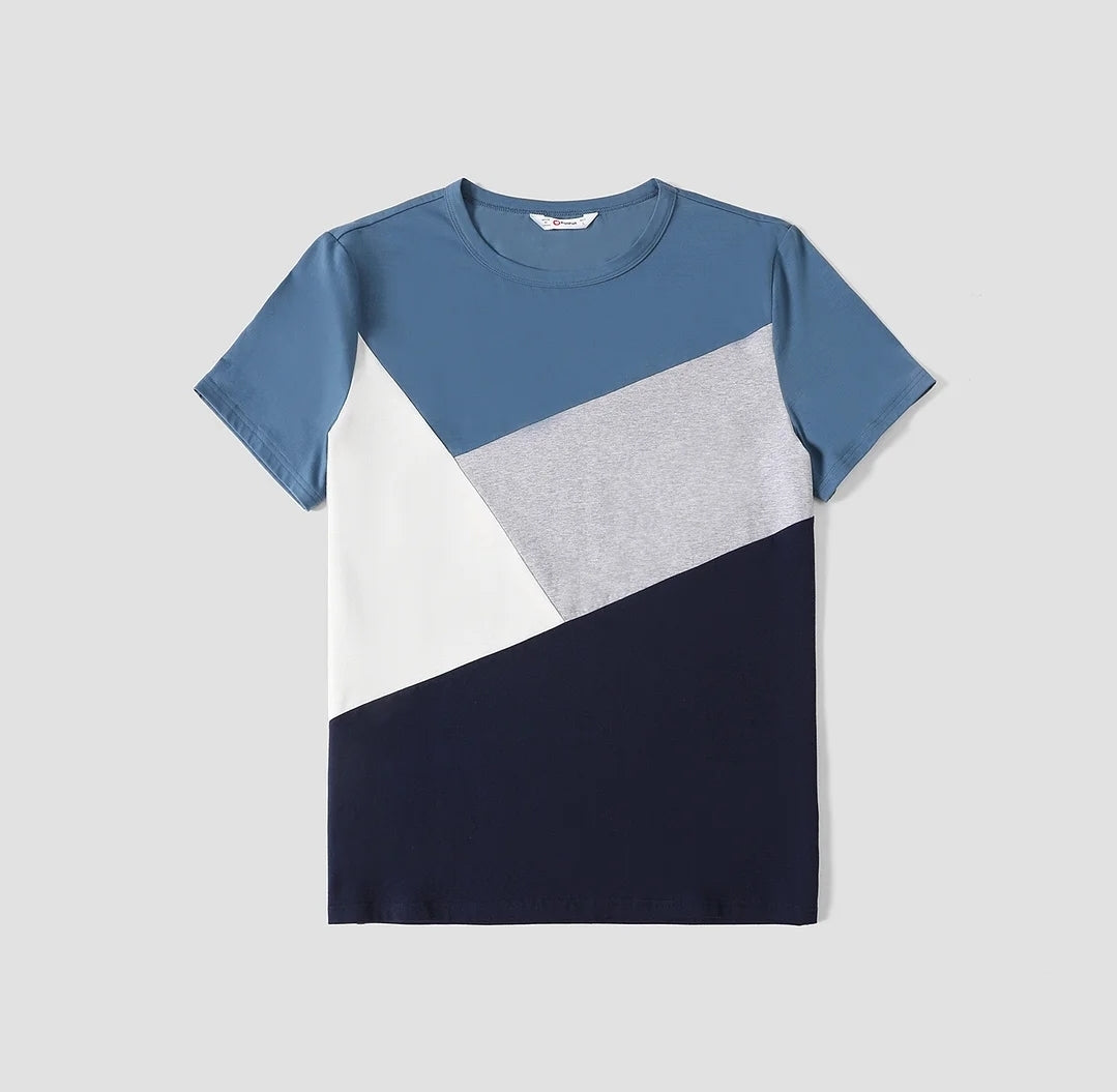 Boys top - color block - grey, blue, white