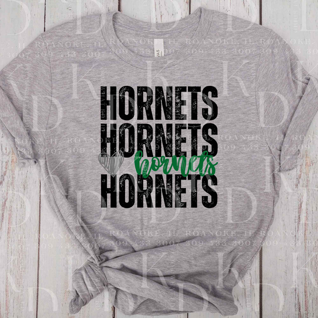 Hornets #14 - black and green font w/ heart