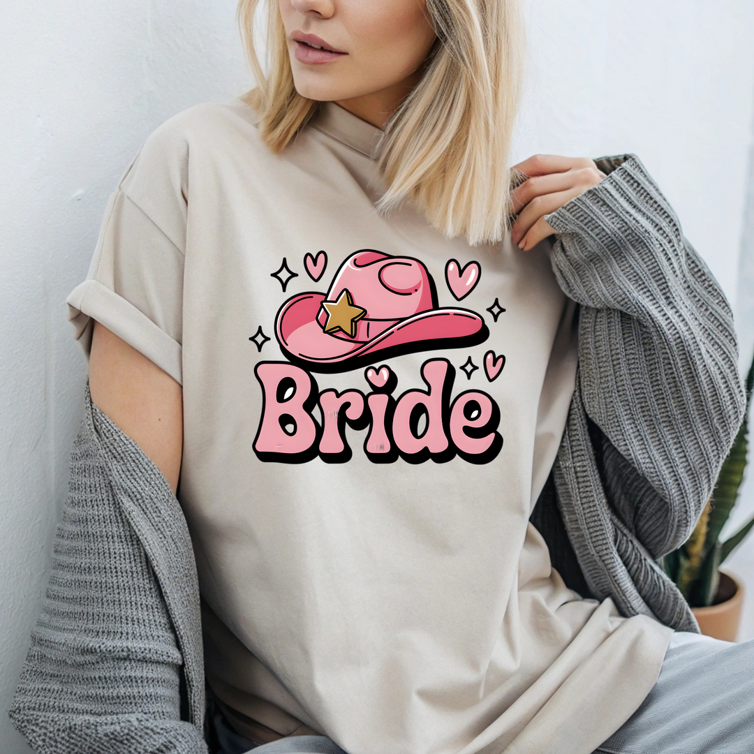 Bride w/ pink cowboy hat
