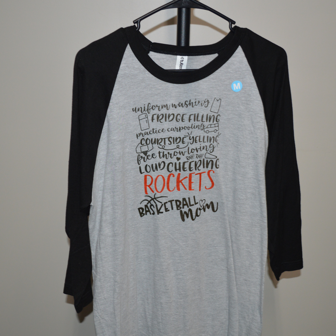 Orange Rockets Basketball Mom - three quarter sleeve (last one)