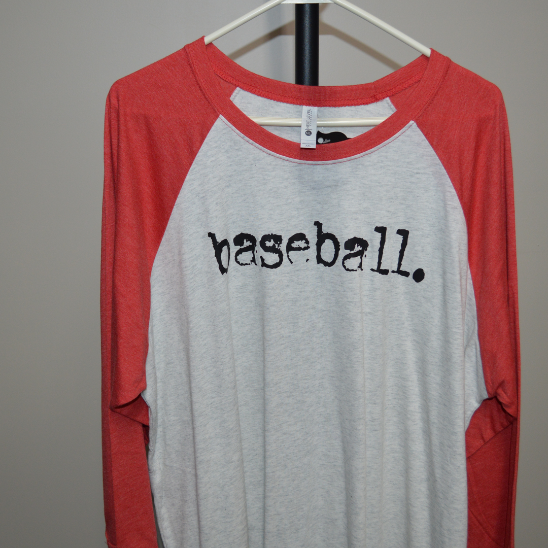 Red Sleeved Baseball (typewriter font) - three quarter sleeve (last ones)