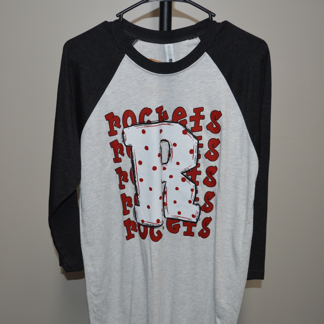 Red Rocket w/ R polka dots - three quarter sleeve (last one)