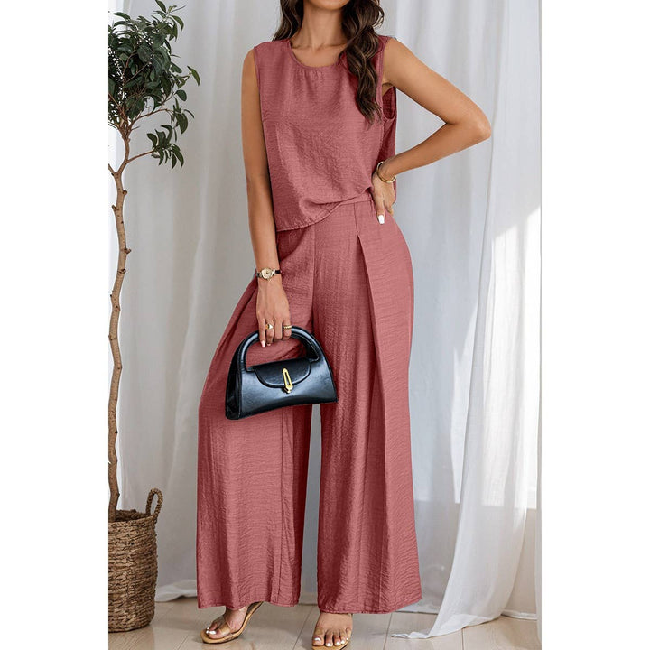 Two Pieces Solid Tank Wide Leg Pants Set