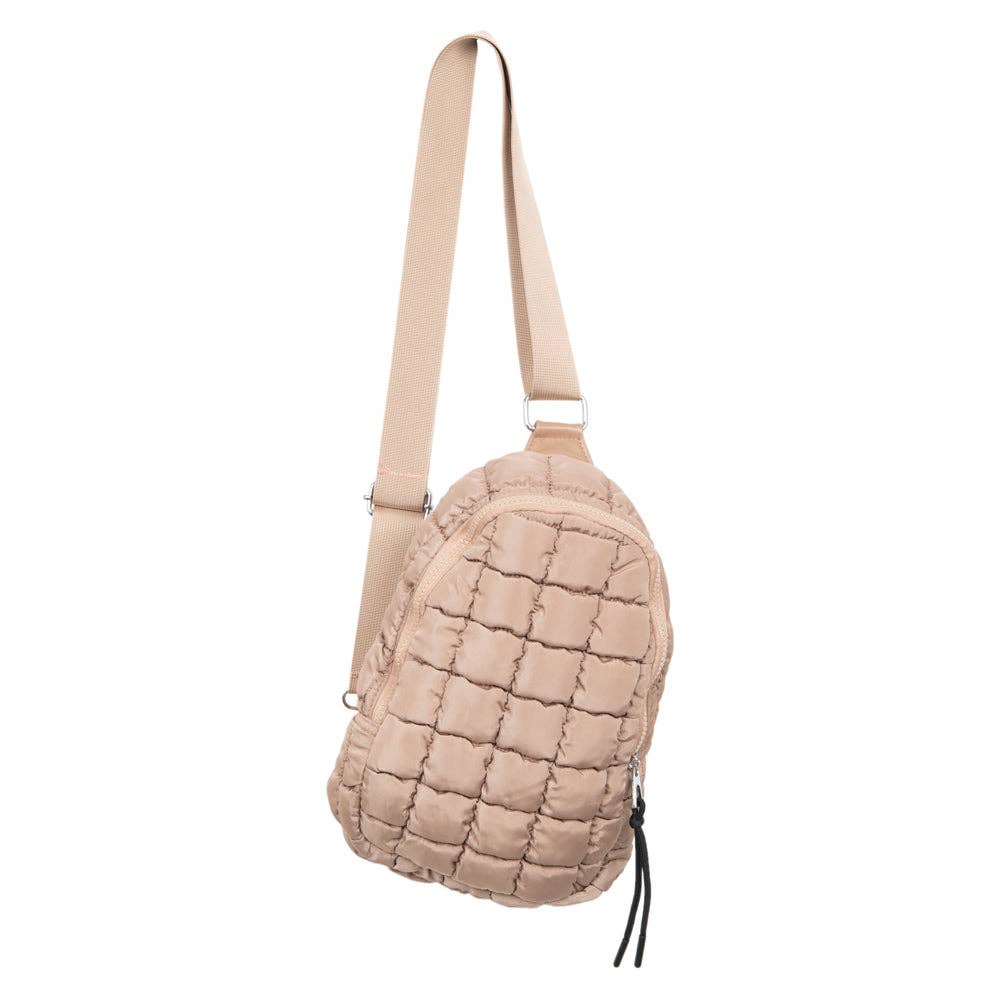 Tan Wholesale Quilted Sling Belt Bag