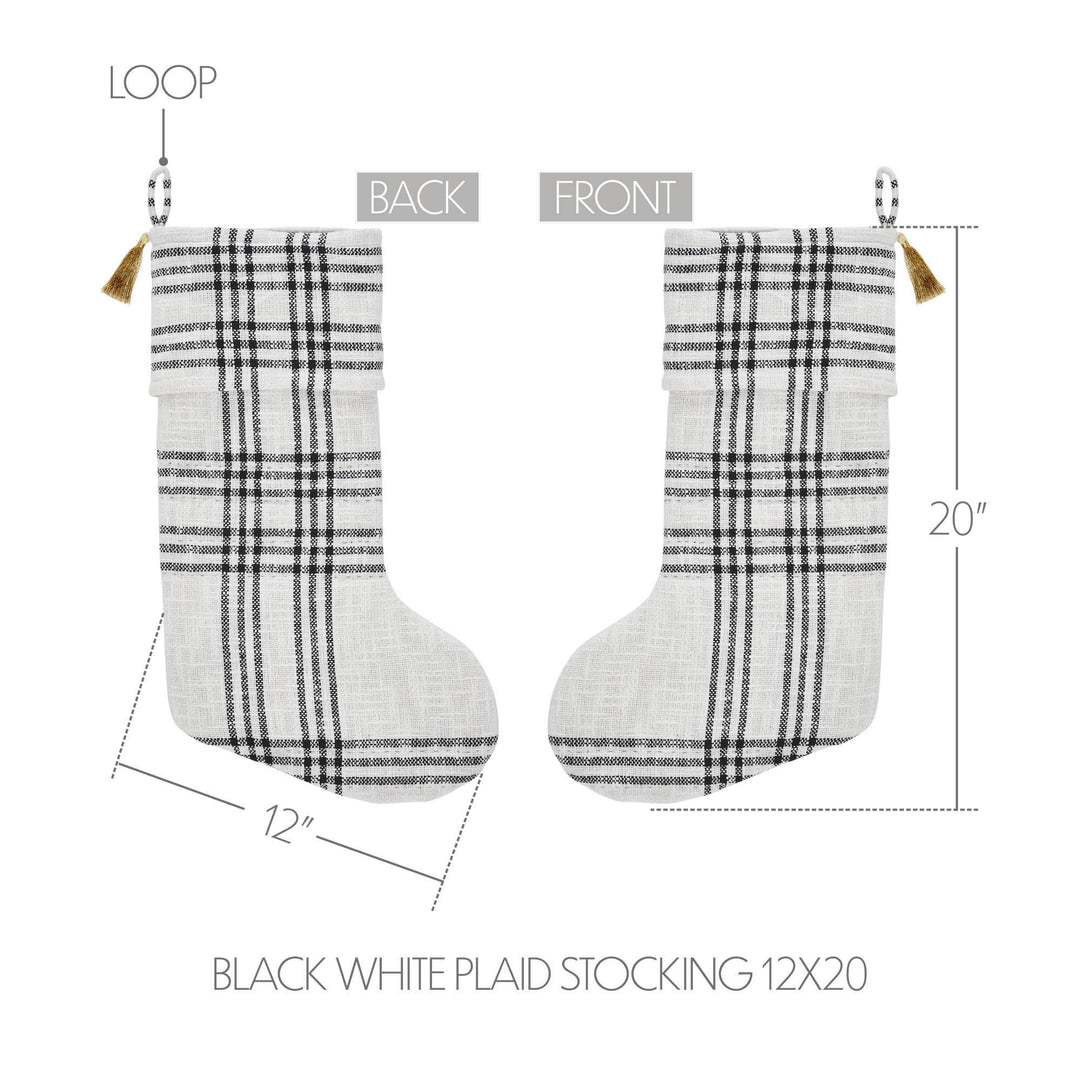 Wintergleam Black White Plaid Stocking