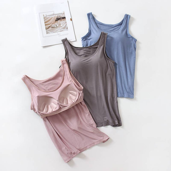 Skin-friendly soft round neck built-in bra tank top