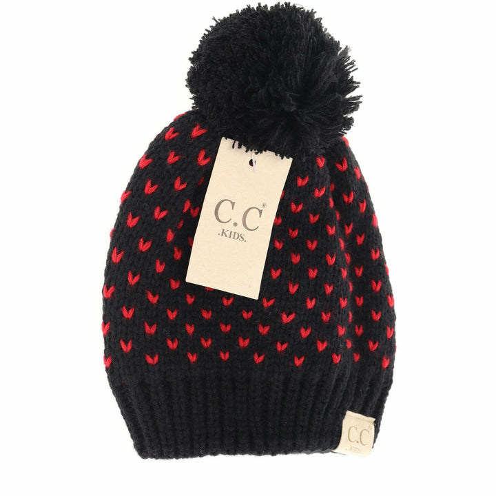 Kids Heart Knit Pom Beanie