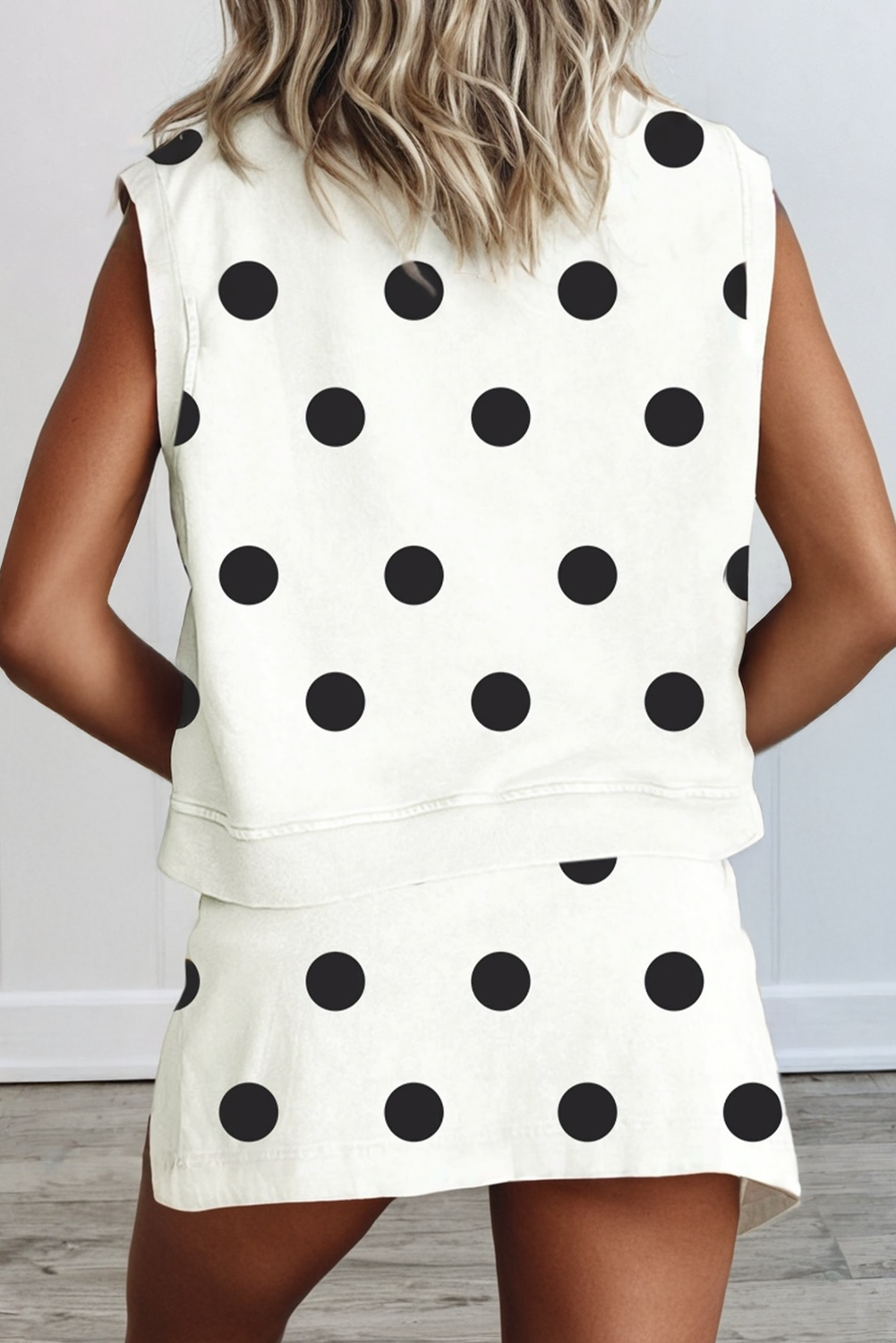 Ribbed Polka Dot Tank Split Skort Set