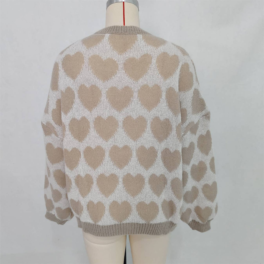 Heart Knit Round Neck Sweater