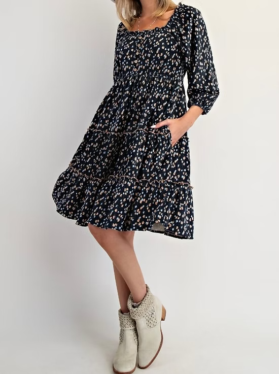 CRINKLED VELVET TIERED DRESS