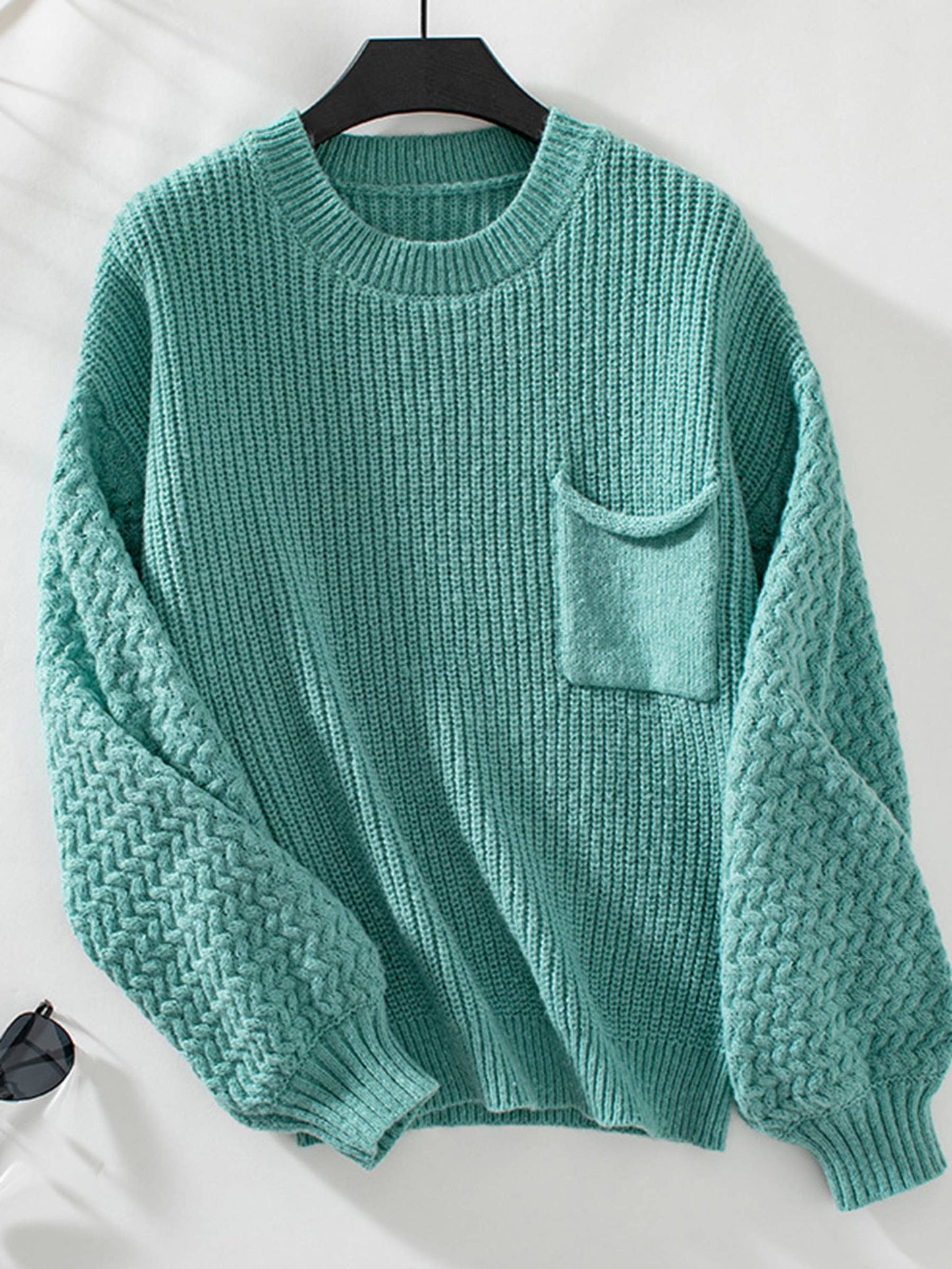 Round Neck Loose Knit Lantern Sleeve Sweater