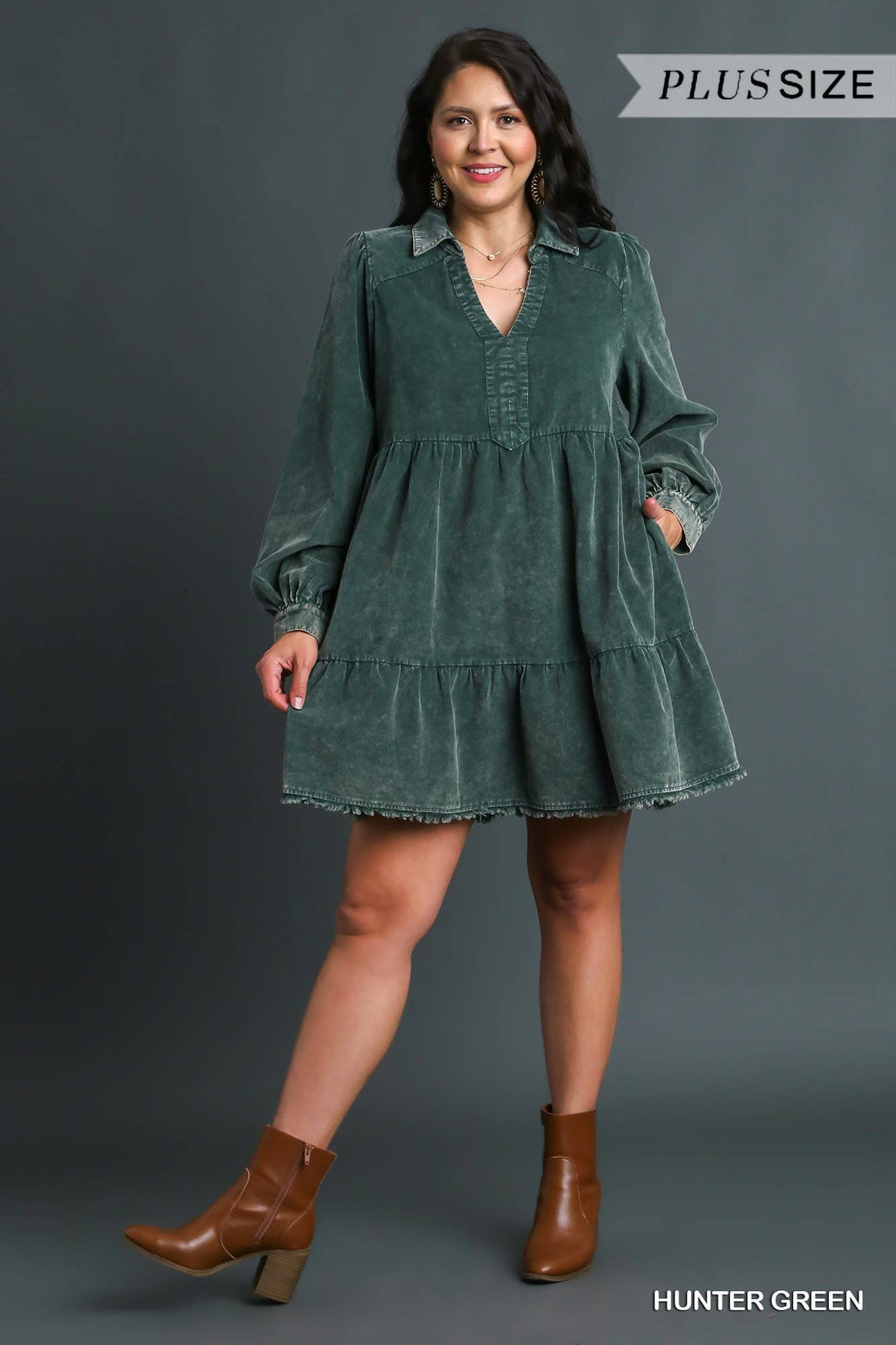 Mineral Wash Corduroy Tiered Dress
