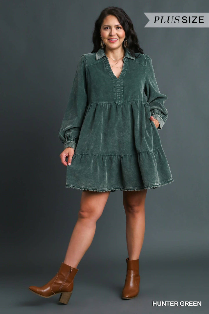 Mineral Wash Corduroy Tiered Dress