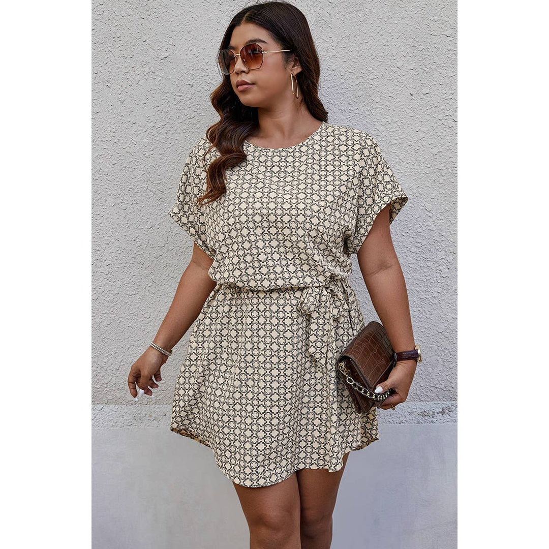 Plus Round Neck Printed Batwing Sleeve Loose Dress