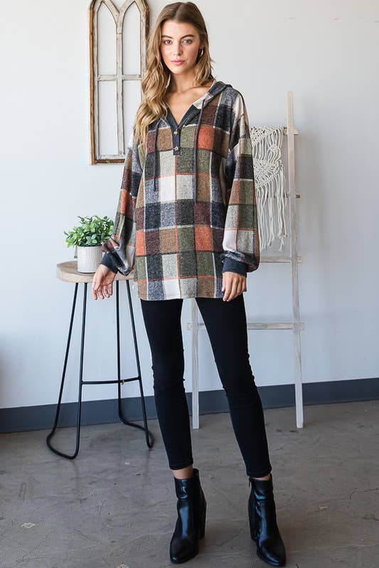 Fall Checkered Hooded Top