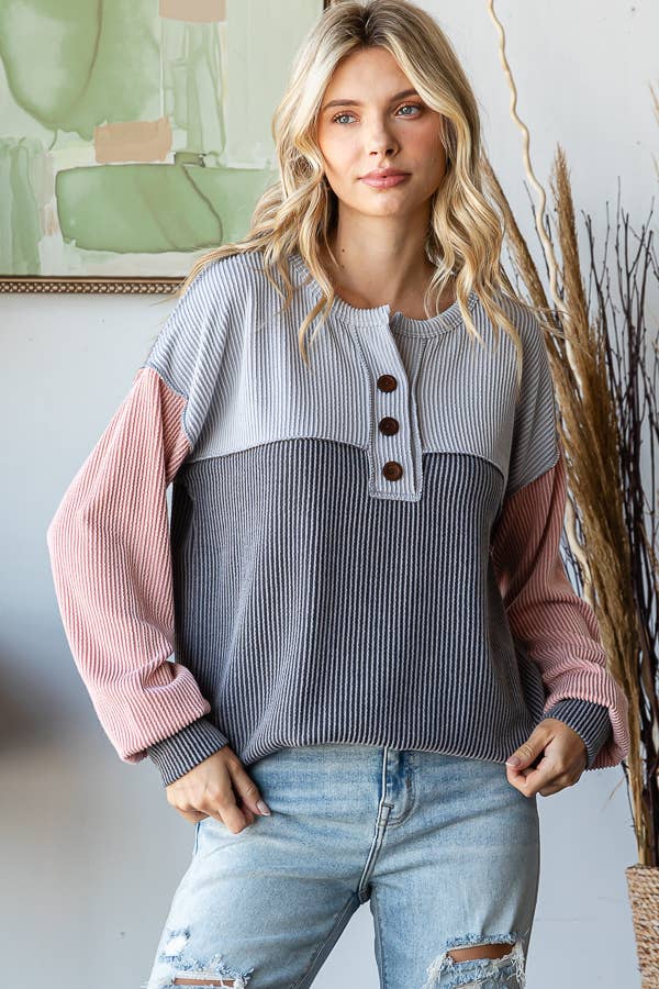 Color Block Button Front Top