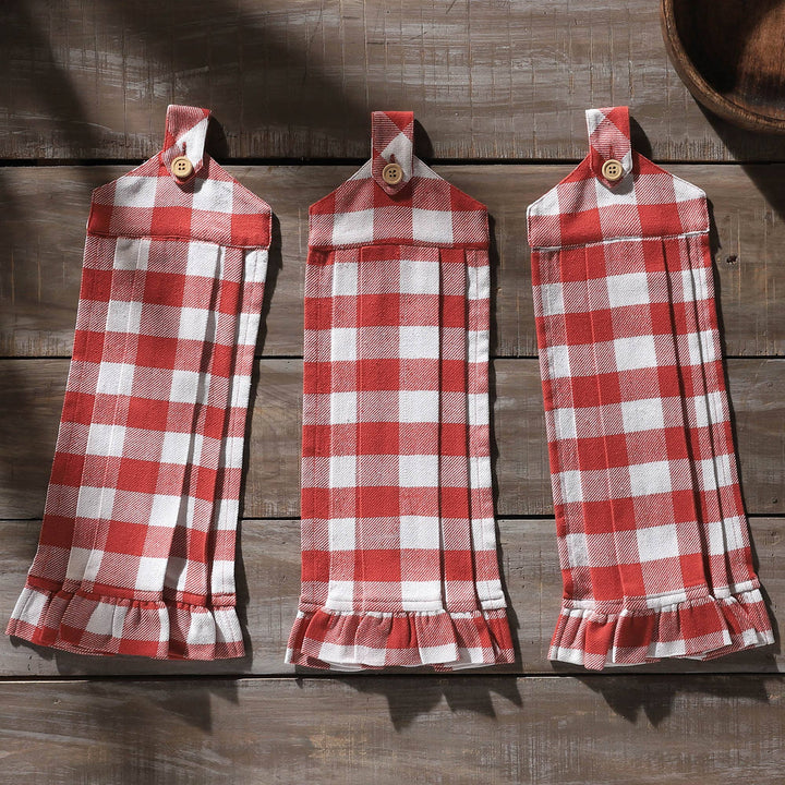 Annie Buffalo Check Red Button Loop Tea Towel