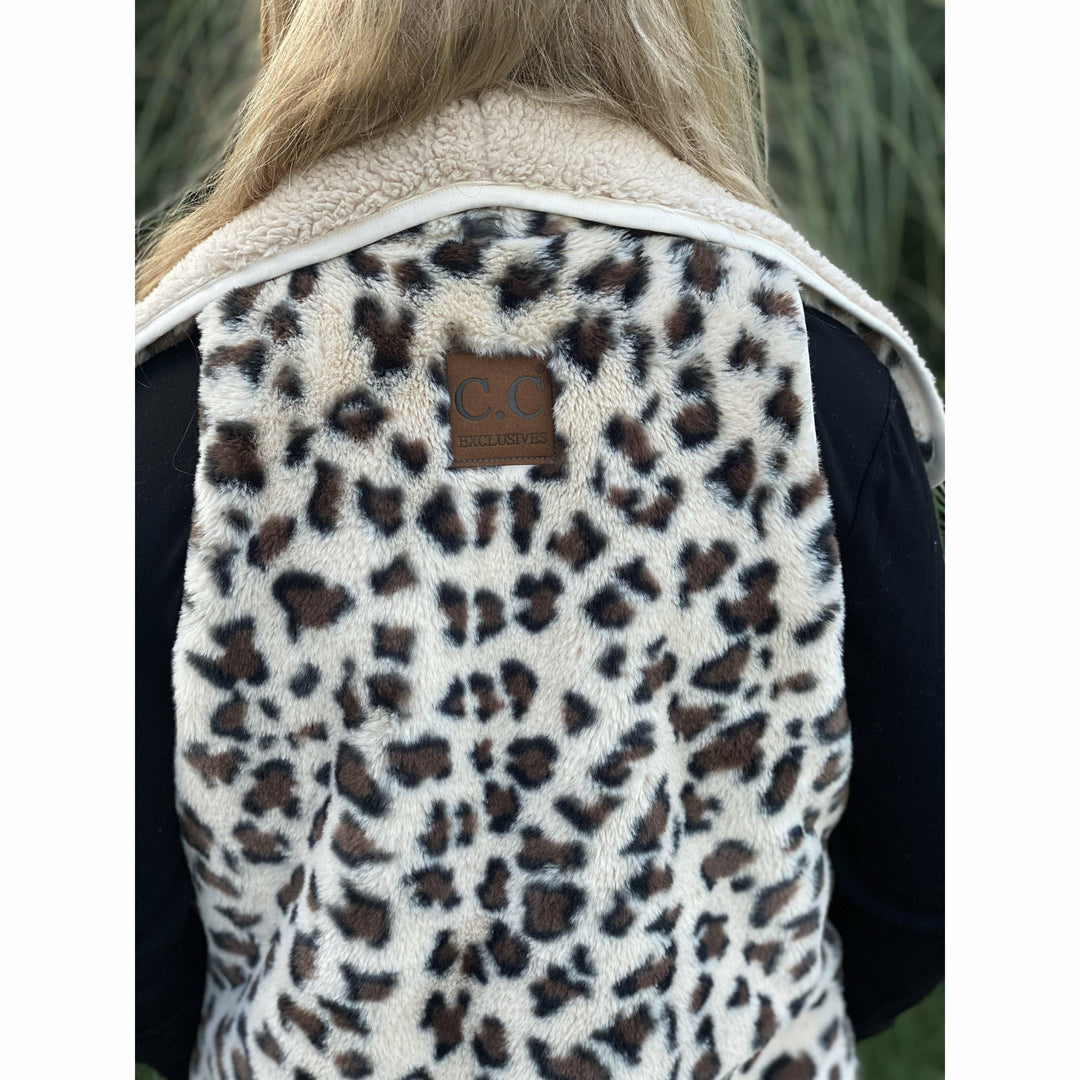 Reversible Leopard Print Sherpa/Faux Fur Vest