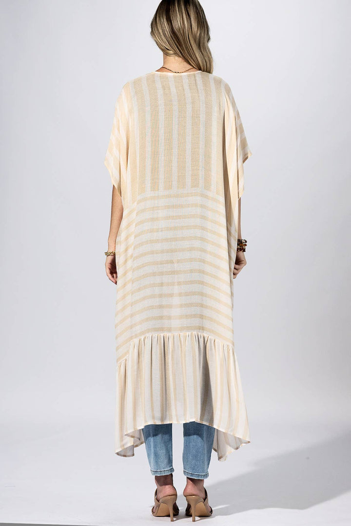 Beige Stripe Border Kimono