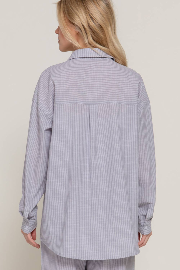 Long Sleeve Button Down Y/D Stripe Gauze Shirt