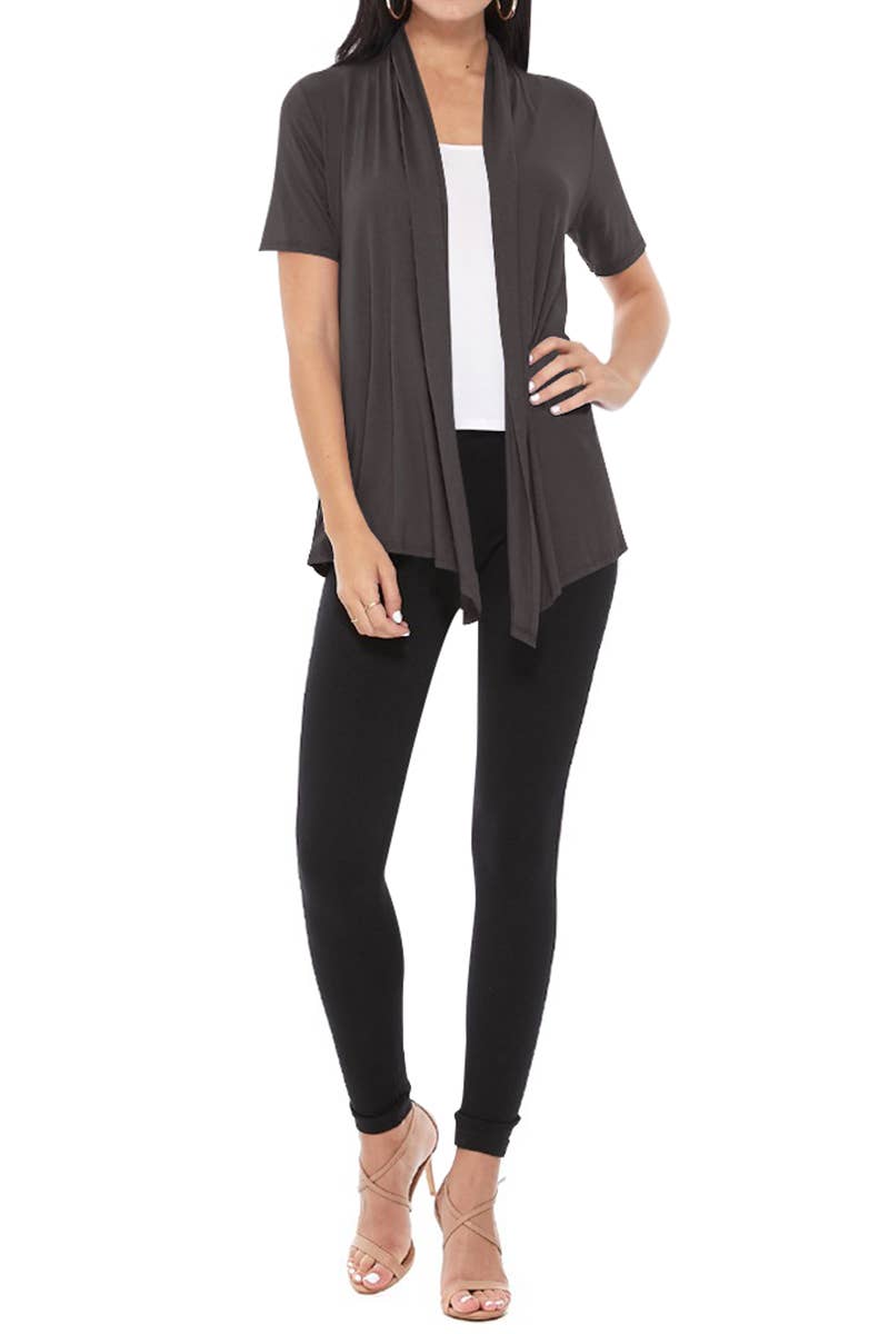 Women's Casual Short Sleeve Draped Open Front Solid Cardigan