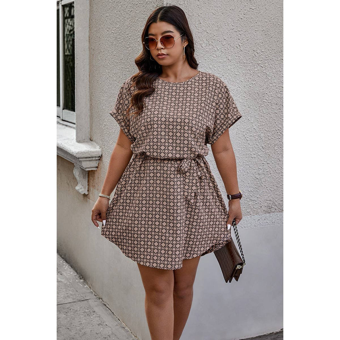 Plus Round Neck Printed Batwing Sleeve Loose Dress