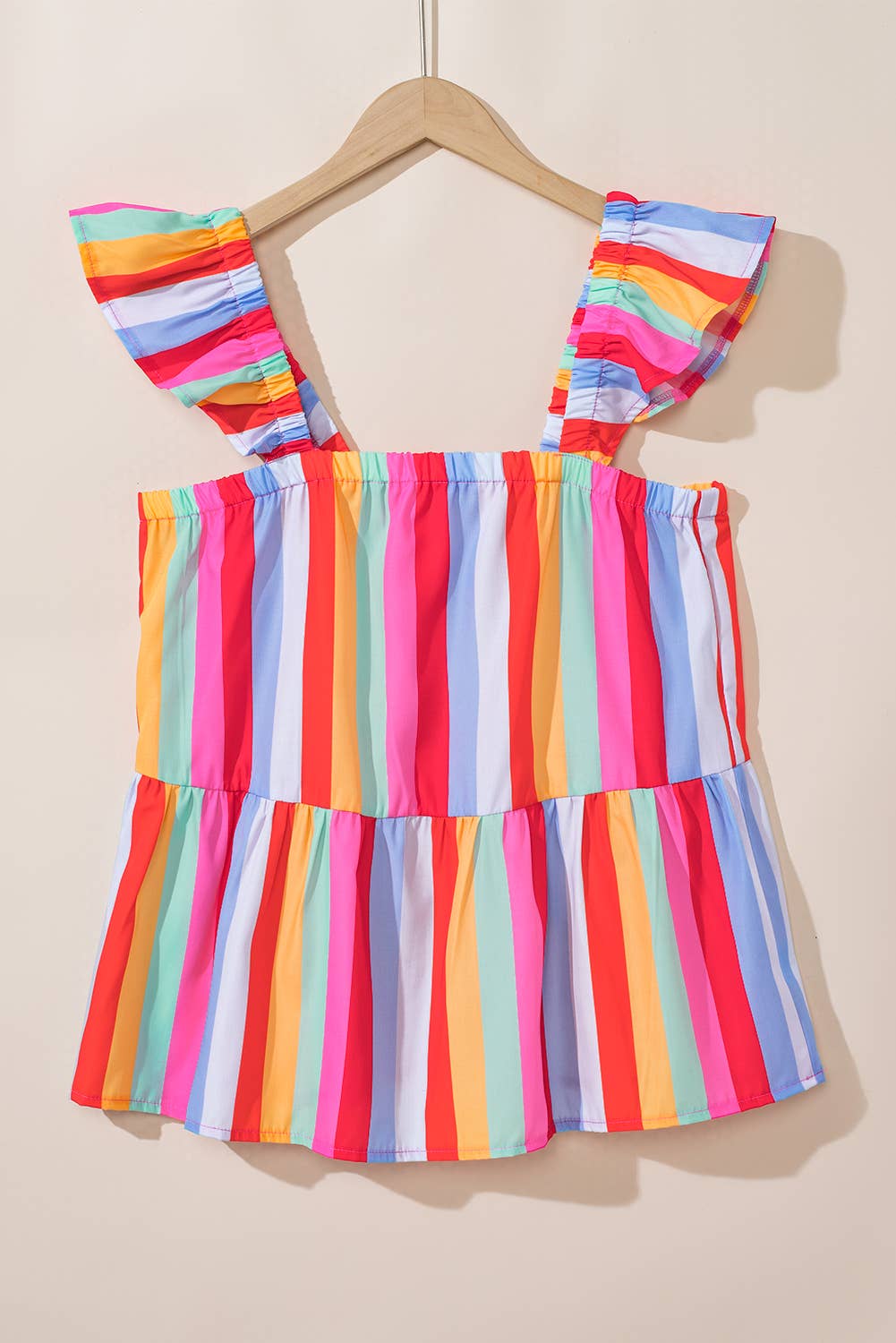 Stripe Ruffled Straps Babydoll Tank Top