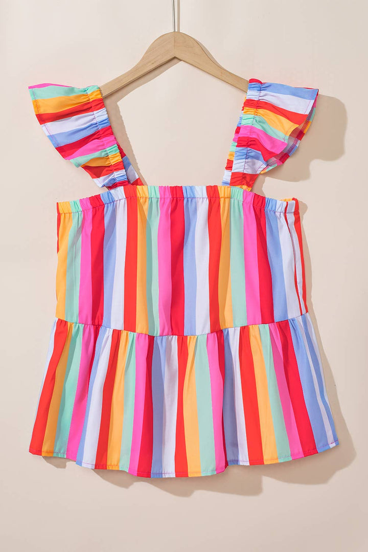 Stripe Ruffled Straps Babydoll Tank Top