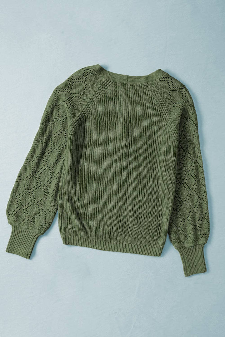 Bishop Sleeve V Neck Button Down Knit Cardigan