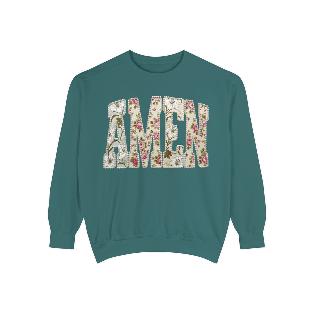 Amen Floral Print Sweatshirt | Vintage Botanical Lettering