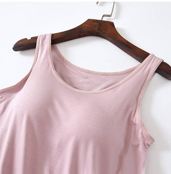 Skin-friendly soft round neck built-in bra tank top