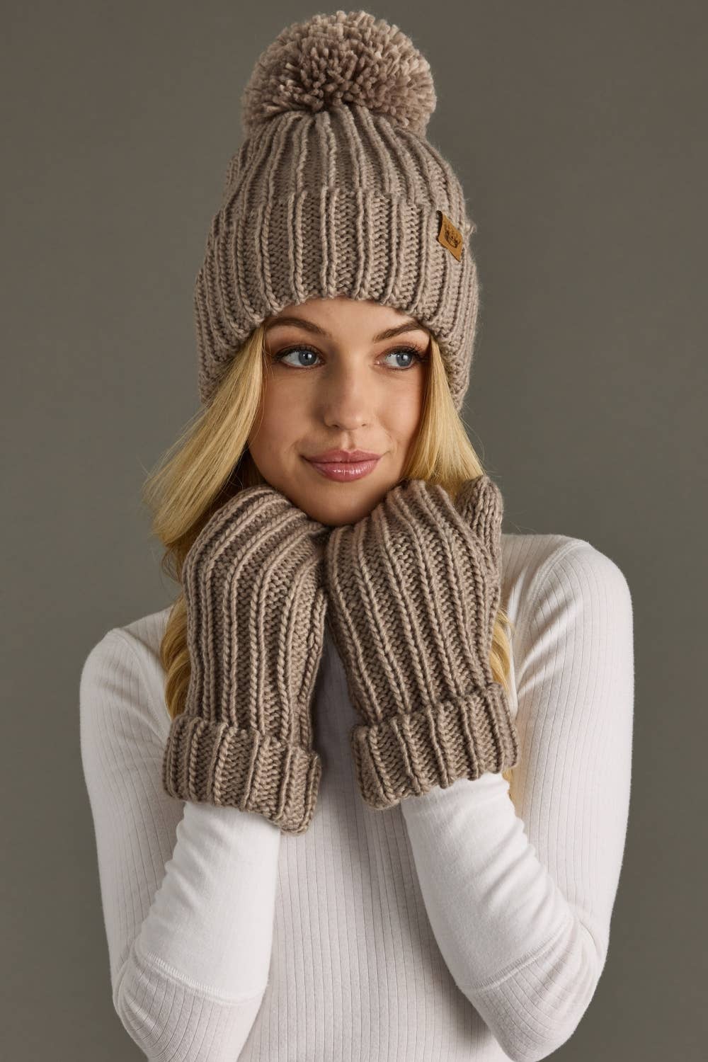 Taupe Knit Pom Hat