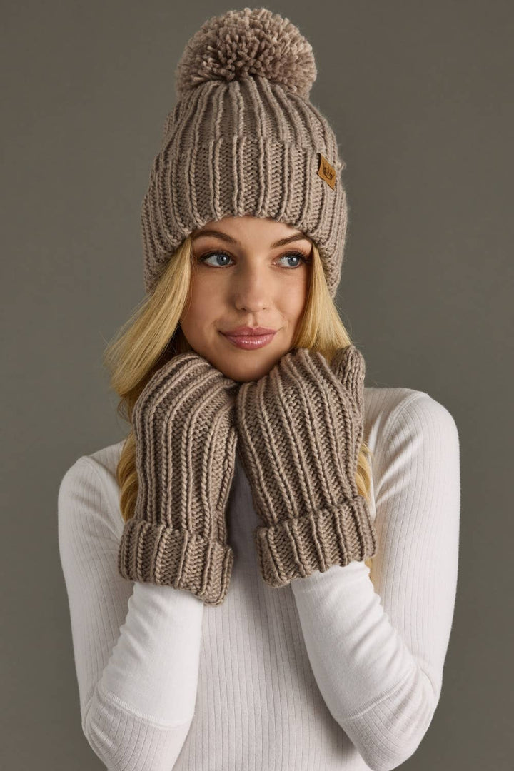 Taupe Knit Pom Hat