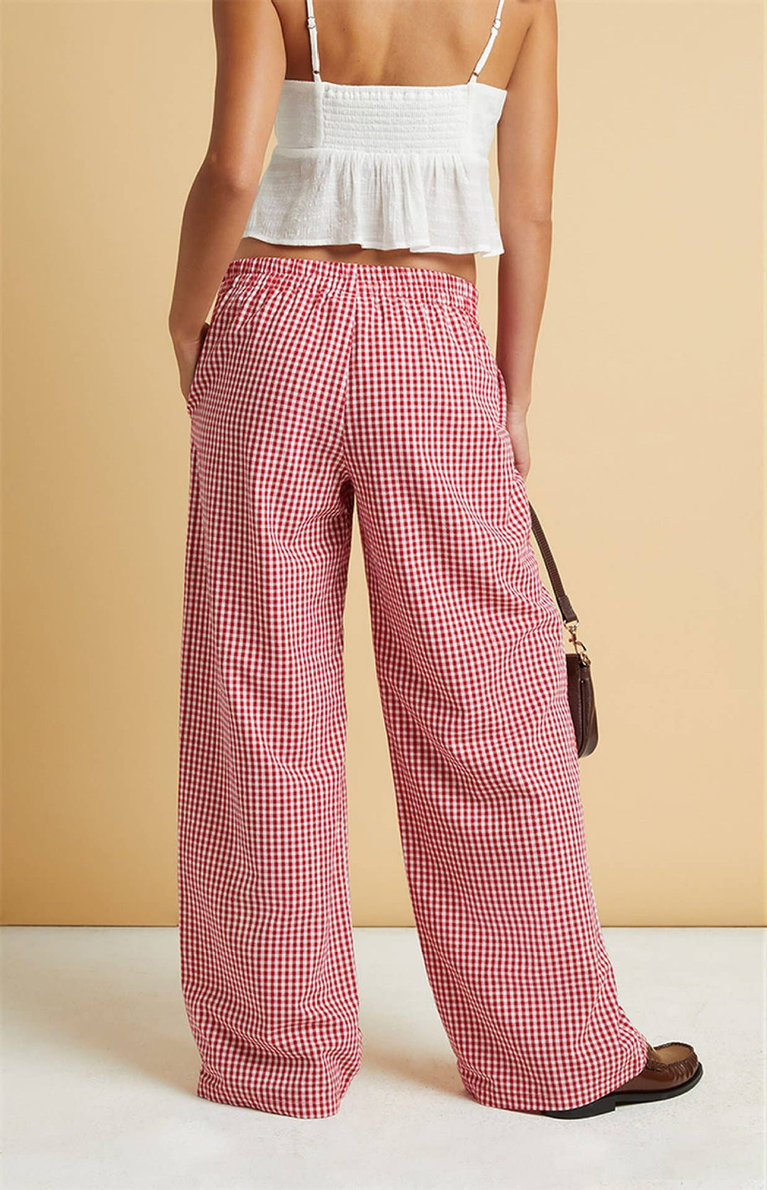 patchwork gingham wide leg pants