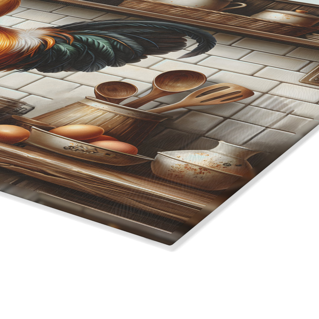 Rooster Kitchen Glass Cutting Board – Rustic Farmhouse Countertop Decor